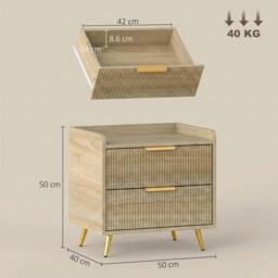 Rackhams Bedside Table with 2 Drawers, Natural Wood Finish - thumbnail 3