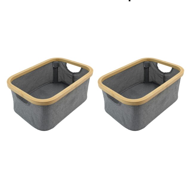 Rackhams Bambanio Foldable Bamboo Storage Basket, 26L, Set of 2 - Grey
