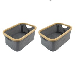 Rackhams Bambanio Foldable Bamboo Storage Basket, 26L, Set of 2 - Grey