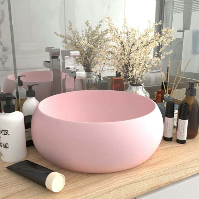 Rackhams Luxury Wash Basin Round Matt Pink 40x15 cm Ceramic