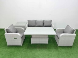 Rackhams PE Rattan Garden Furniture Set Reclining Chair Sofa Lounge Sofa Set Adjustable Lifting Dining or Coffee Table Side Table Light Grey - thumbnail 2