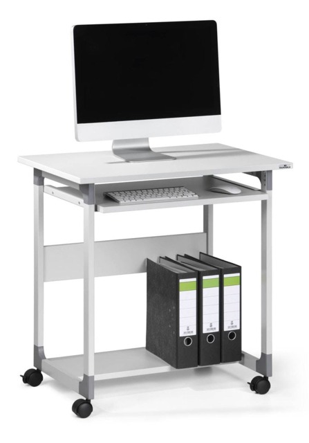 Rackhams Adjustable Mobile PC Computer Desk Workstation Trolley on Wheels - Grey - image 1