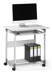 Rackhams Adjustable Mobile PC Computer Desk Workstation Trolley on Wheels - Grey - thumbnail 1