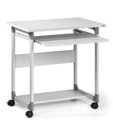Rackhams Adjustable Mobile PC Computer Desk Workstation Trolley on Wheels - Grey - thumbnail 3