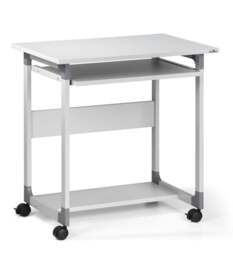 Rackhams Adjustable Mobile PC Computer Desk Workstation Trolley on Wheels - Grey - thumbnail 2