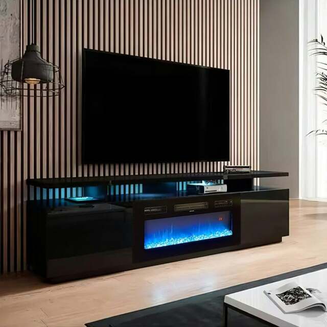 Rackhams Elegant and Functional Electric Fireplace TV Stand with Modern Features - Black - Fireplace TV Stand - image 1