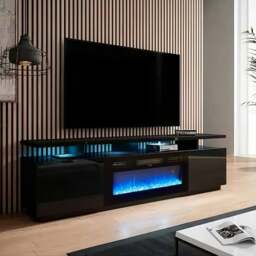 Rackhams Elegant and Functional Electric Fireplace TV Stand with Modern Features - Black - Fireplace TV Stand - thumbnail 1