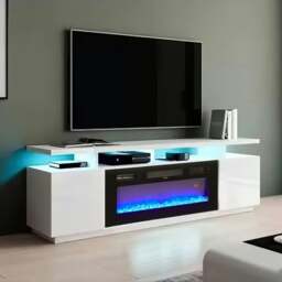 Rackhams Elegant and Functional Electric Fireplace TV Stand with Modern Features - Black - Fireplace TV Stand - thumbnail 2