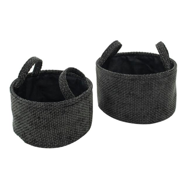 Rackhams Metro Round Fabric Storage Basket with Handles for Home Organisation, Set of 2, Black - image 1