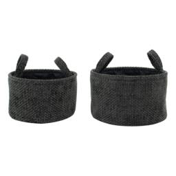 Rackhams Metro Round Fabric Storage Basket with Handles for Home Organisation, Set of 2, Black - thumbnail 2