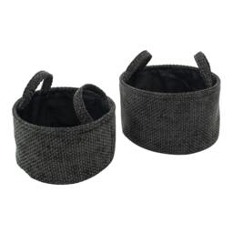 Rackhams Metro Round Fabric Storage Basket with Handles for Home Organisation, Set of 2, Black - thumbnail 1
