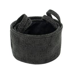 Rackhams Metro Round Fabric Storage Basket with Handles for Home Organisation, Set of 2, Black - thumbnail 3