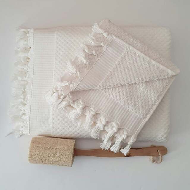 Rackhams Orla Cotton Hand Towel, Off-White - Anthracite on Natural/Lilac/Off-White - image 1