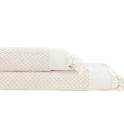 Rackhams Orla Cotton Hand Towel, Off-White - Anthracite on Natural/Lilac/Off-White - thumbnail 2