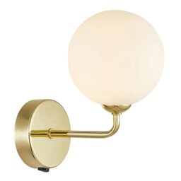 Rackhams Contemporary Chic Polished Gold Wall Light with Opal White Globe Glass Shade