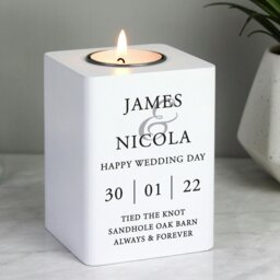 Rackhams Personalised Couples White Wooden Tea light Holder - thumbnail 1