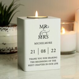 Rackhams Personalised Couples White Wooden Tea light Holder - thumbnail 2
