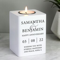 Rackhams Personalised Couples White Wooden Tea light Holder - thumbnail 4