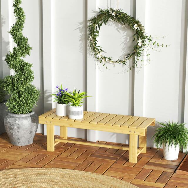 Rackhams 1.1M Outdoor Garden Bench Patio Loveseat Fir Wood 2 Person - Fir Wood Color - Fir Wood - 110cm x 38cm x 35cm - image 1