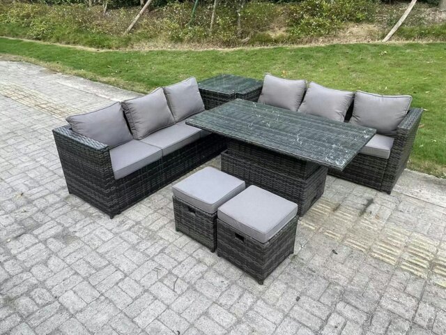 Rackhams 8 Seater Wicker Rattan Garden Furniture Rising Table Sets Footstool Extra Side Table - image 1