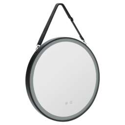 Rackhams Round Metal LED Mirror with Hanging Strap - 60cm W x 4cm D x 60cm H - thumbnail 3