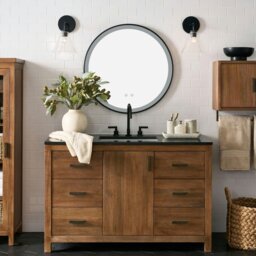 Rackhams Round Metal LED Mirror with Hanging Strap - 60cm W x 4cm D x 60cm H