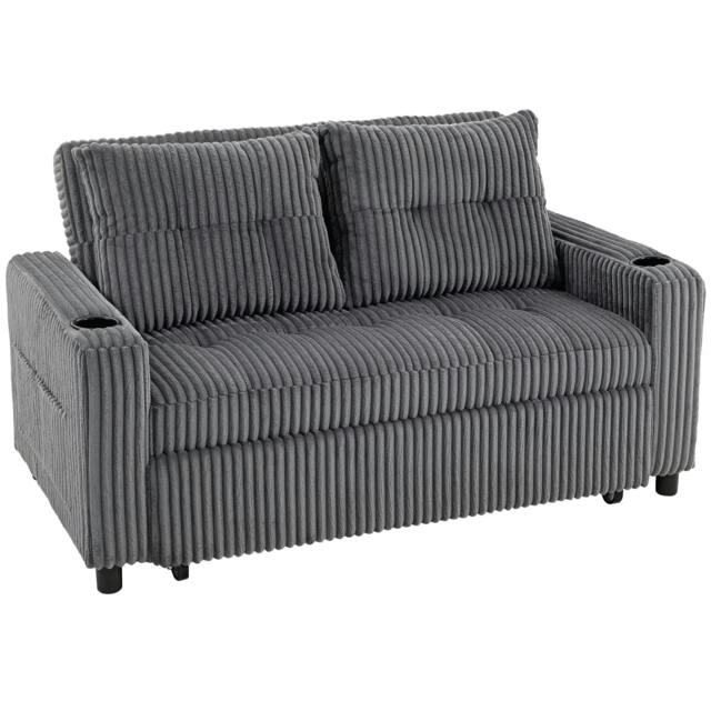 Rackhams 2 Seater Click Clack Sofa Bed with Pull Out Design, Corduroy Upholstery - Charcoal Grey