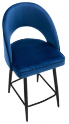 Rackhams Chelsea Velvet Bar Stool, Fixed Black Legs & Footrest, Padded Seat – Blue - thumbnail 2