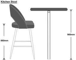 Rackhams Chelsea Velvet Bar Stool, Fixed Black Legs & Footrest, Padded Seat – Blue - thumbnail 3