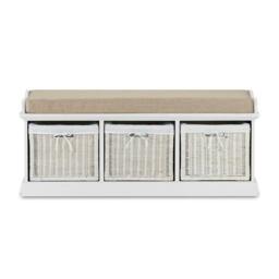 Rackhams Tetbury White Bench with White Wicker Baskets and Cream Cushion - 2 seater - thumbnail 5