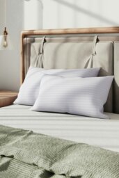 Rackhams 2Pcs Washable Stripe Bed Pillows Comfortable Medium Firm Support Pillows, 70cm L x 42cm W - White - thumbnail 2