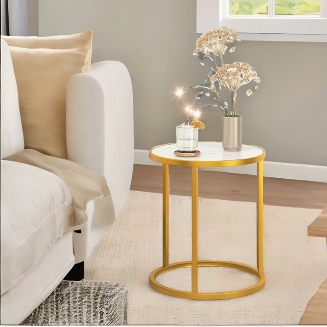 Rackhams Faux Marble Round Coffee Side End Table Gold - image 1