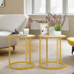 Rackhams Faux Marble Round Coffee Side End Table Gold - thumbnail 5