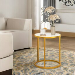 Rackhams Faux Marble Round Coffee Side End Table Gold - thumbnail 2
