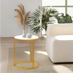 Rackhams Faux Marble Round Coffee Side End Table Gold - thumbnail 4