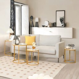 Rackhams Faux Marble Round Coffee Side End Table Gold - thumbnail 6