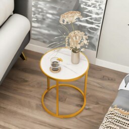 Rackhams Faux Marble Round Coffee Side End Table Gold - thumbnail 3