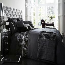 Rackhams Alina Duvet Cover and Pillowcase Set - Black - King (220cm x 235cm)
