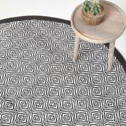 Rackhams Trance Black and White Diamond Pattern Recycled Fibre Rug - 150 cm Round - thumbnail 1