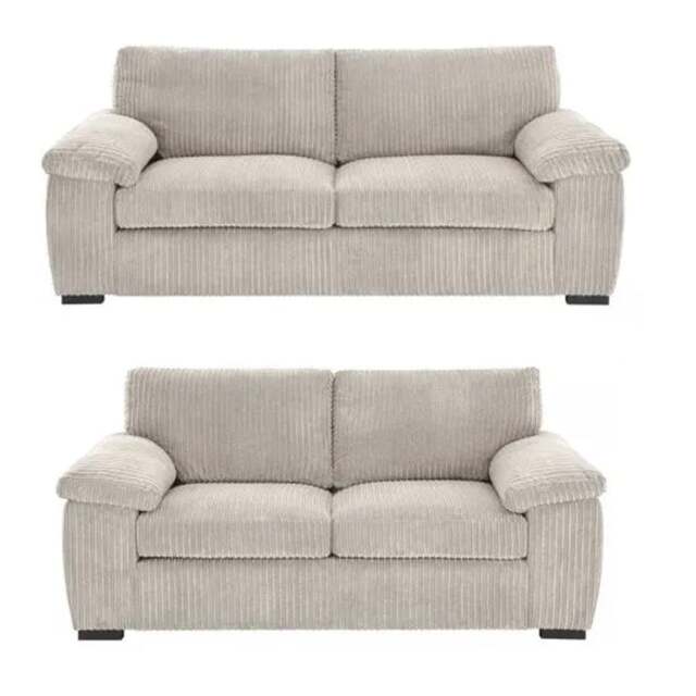 Rackhams Amalfi Jumbo Cord Cream Sofa 3+2 Fabric Sofa in Cream - 3 Seater & 2 Seater Set - image 1