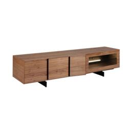 Rackhams Walnut and Black Steel TV Cabinet With Interior Lighting 3219 - thumbnail 1