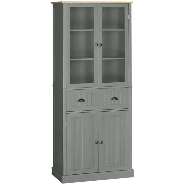 Rackhams 180cm Tall Kitchen Pantry Cupboard, Freestanding Storage Cabinet with 5 Tier, Adjustable Shelves, Drawer, Grey - image 1
