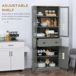 Rackhams 180cm Tall Kitchen Pantry Cupboard, Freestanding Storage Cabinet with 5 Tier, Adjustable Shelves, Drawer, Grey - thumbnail 6