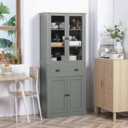 Rackhams 180cm Tall Kitchen Pantry Cupboard, Freestanding Storage Cabinet with 5 Tier, Adjustable Shelves, Drawer, Grey - thumbnail 2