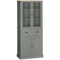 Rackhams 180cm Tall Kitchen Pantry Cupboard, Freestanding Storage Cabinet with 5 Tier, Adjustable Shelves, Drawer, Grey - thumbnail 1