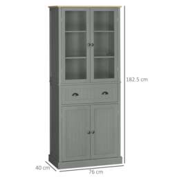 Rackhams 180cm Tall Kitchen Pantry Cupboard, Freestanding Storage Cabinet with 5 Tier, Adjustable Shelves, Drawer, Grey - thumbnail 3
