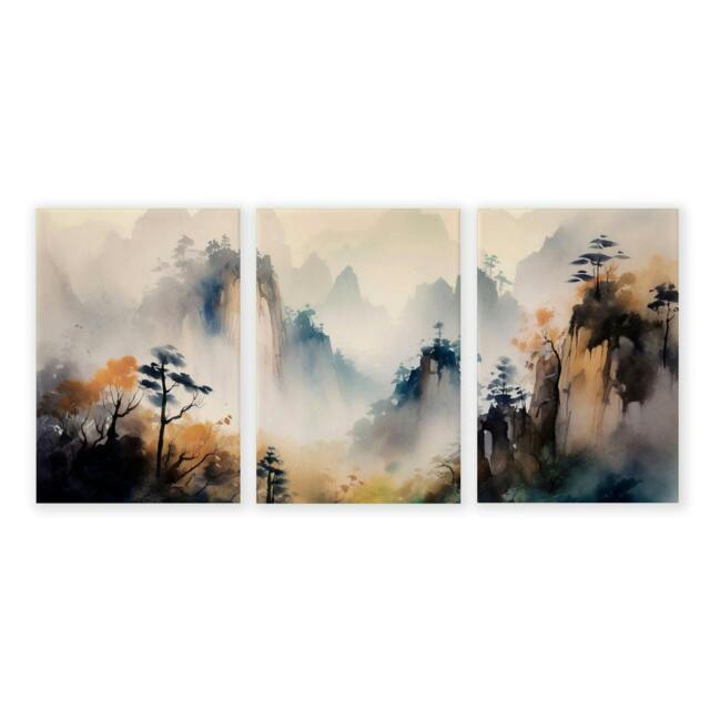 Rackhams Living Room Wall Decor Modern - Set of 3 Asian Inspired Wall art Prints - 20 x 30 in / 50 x 76 cm - Polyester Canvas 260 gsm - Canvas wrapped - image 1