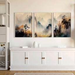 Rackhams Living Room Wall Decor Modern - Set of 3 Asian Inspired Wall art Prints - 20 x 30 in / 50 x 76 cm - Polyester Canvas 260 gsm - Canvas wrapped - thumbnail 3