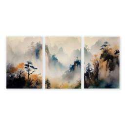 Rackhams Living Room Wall Decor Modern - Set of 3 Asian Inspired Wall art Prints - 20 x 30 in / 50 x 76 cm - Polyester Canvas 260 gsm - Canvas wrapped