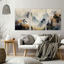 Rackhams Living Room Wall Decor Modern - Set of 3 Asian Inspired Wall art Prints - 20 x 30 in / 50 x 76 cm - Polyester Canvas 260 gsm - Canvas wrapped - thumbnail 6